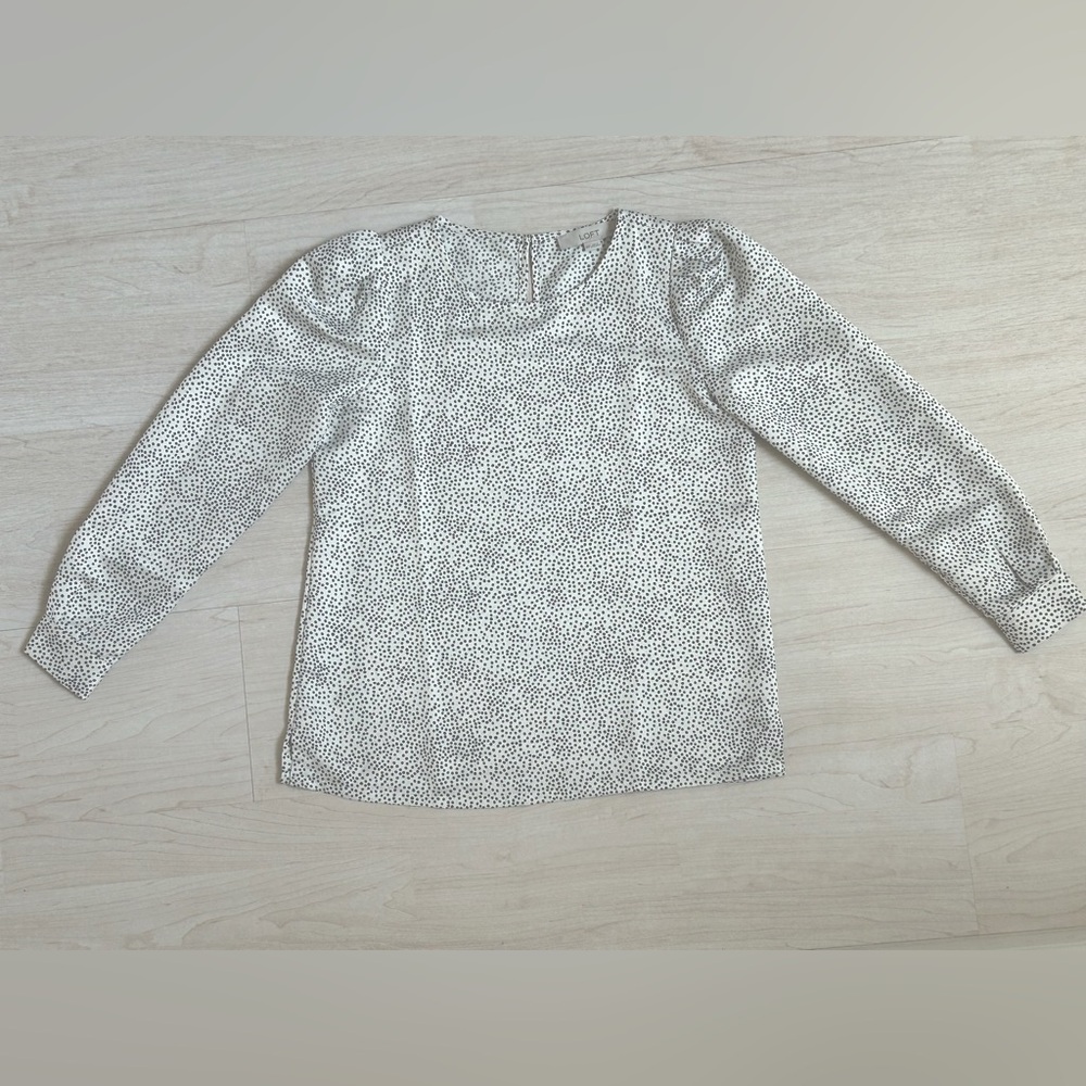LOFT Petite XS Black and White Polka Dotted Blouse